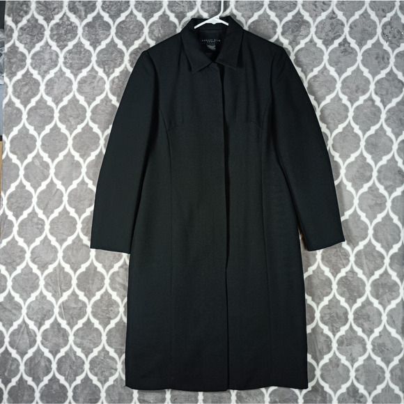 august silk Jackets & Blazers - August Silk Dress Coat Women Size 10 Black Longline Formal Lined Button Up